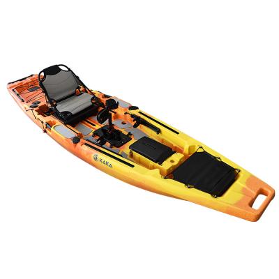 China Sit on Top Rotomolding Pedal Kayak KAKA Mast 395 New Type Fishing Kayak 3.95 M Pedal Drive Pedal Kayak for sale