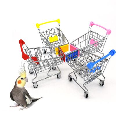 China Durable Stainless Workable Wholesale Handwork Bird Intelligence Parrot Training Toys Mini Shopping Cart for sale