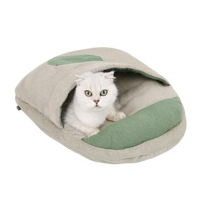 China Breathable Comfortable Soft Foam Cat Bed Cat Cave Japanese Canvas Cat Sleep Bed With Pillow for sale