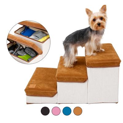 China Breathable Comfort Doggie Staircase Foldable Three-Steps Pet Steps Dog Ramp High Bed Ladder for sale