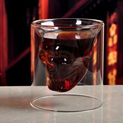 China Viable Colored Travel Glassware Borosilicate Skull Shaped Double Wall Wine Whiskey Shot Glass Mug for sale