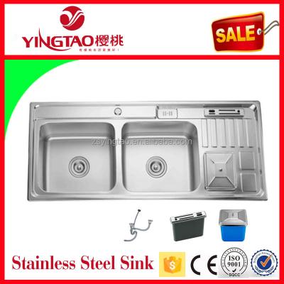 China Without tap kitchen stainless steel sinks 120x50 cm, double bowl with waste bin and knife holder for sale