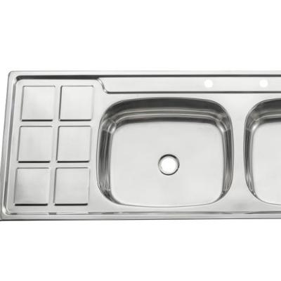 China Without Faucet SUS201 Double Bowl With Double Drainer Stainless Steel Kitchen Sink 1500*500mm for sale