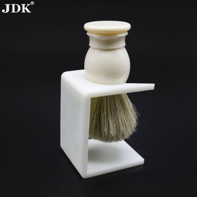 China JDK Logo Factory Sale White Acrylic Shaving Brush & Holder Set Custom Men Grooming Shaving Kit for sale