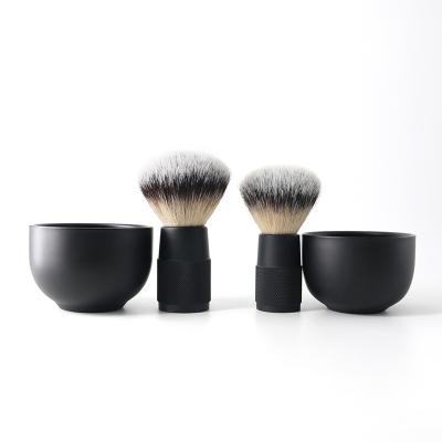 China Shaving Brush Factory Black Stainless Steel Shaving Cup And Brush High Quality Private Label Men Grooming Shaving Brush Foaming Cup Kit for sale