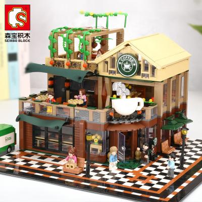 China DIY TOY Senbao 601093 City Series Leisure Cafe Lighting Street View Children Building Blocks Gift Model Toys for sale