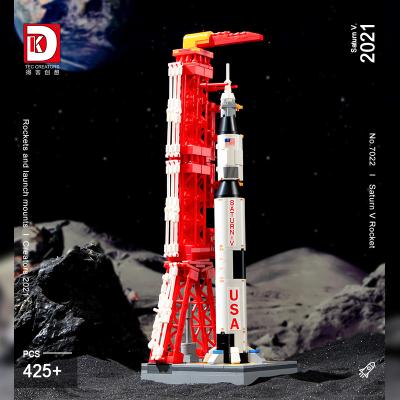 China DIY TOY NO.7022 Mini Saturn V Carrier Rocket Dark Beer Set Boy Toy Gift Assembling Particle DIY Bricks Model Launch Bracket Building for sale