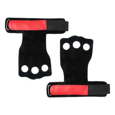 China Comfortable Fashionable Professional Fitness 3 Holes Gym Training Palm Protection Grip Leather Gloves for sale