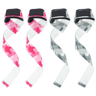 China Custom Logo Deadlift Training Weight Lifting Comfortable Wrist Strap Gym Camouflage Powerifting Wrist Straps for sale