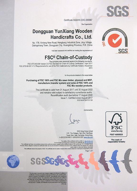 FSC - Dongguan Yunxiang Wooden Handicrafts Co., Ltd.