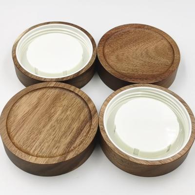 China Non Spill Acacia Wood Lid For Bottle Customized Wood Lid With PlA Inner Screw Cap for sale