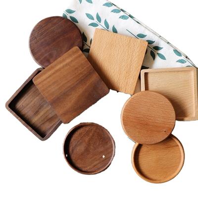 China Sustainable Natural Solid Wooden Cup Mat Round Shape Heat Resistant Wooden Coasterr Tea Beverage Wine Pad for sale