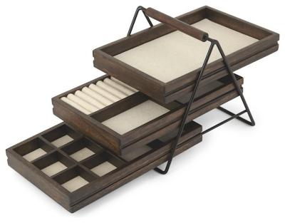 China Viable Log Jewelry Tray Earrings Rings Wooden Three-layer Tray Storage Tray Necklace Decoration Multifunctional Jewelry Storage Box for sale