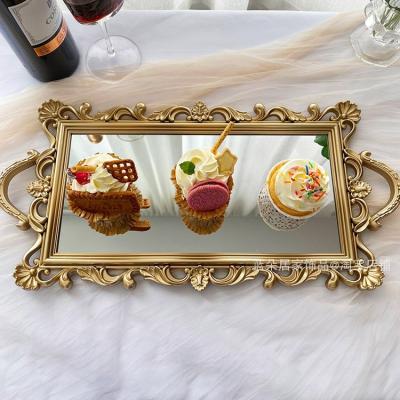 China Home organizers. Hotel. Fruit supermarket. Nordic Light Luxury Gold Chain Tray Chain Store Chain Stores Binaural Weeding Party Storage Tray Glass Mirror Cake Dish INS Storage Container for sale