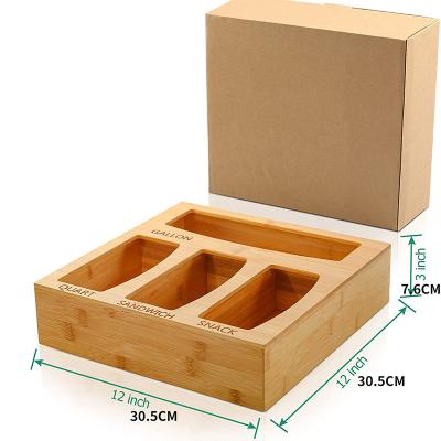 China Kitchen Drawer Box Bamboo Ziplock Bag Storage Organizer Or Wall Mount Food Storage Bag Organizer for sale