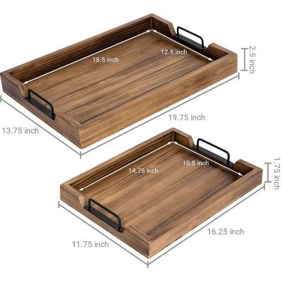 China Multi-Functional Modern Black Metal Handles Antique Antique Bandeja Serving 20-Inch Wooden Tray for sale