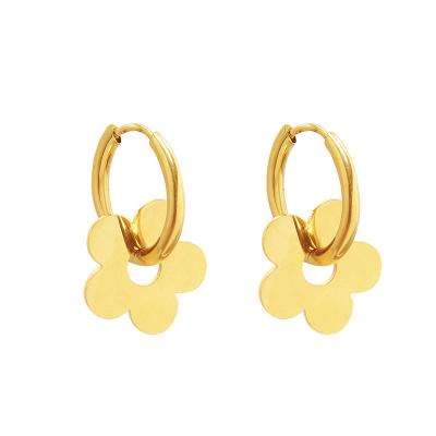 China 2022 New Popular Light Luxury Flower Casual/Sporty Dangling 316L Titanium Steel Earrings Plated With Real 18K Gold Women Circle Earrings TE-178 for sale