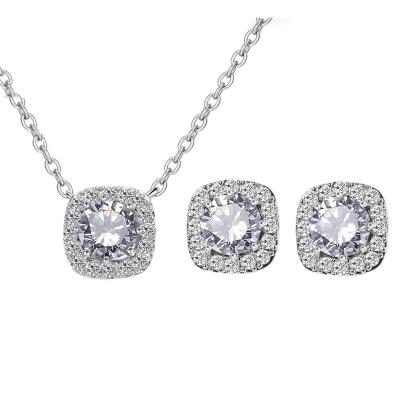 China CLASSIC 2021 New Fashion Soft Micro Square Inlaid Zircon Necklace Earring Set Manufacturer Wholesale Jewelry Sets Simple Women Gift for sale