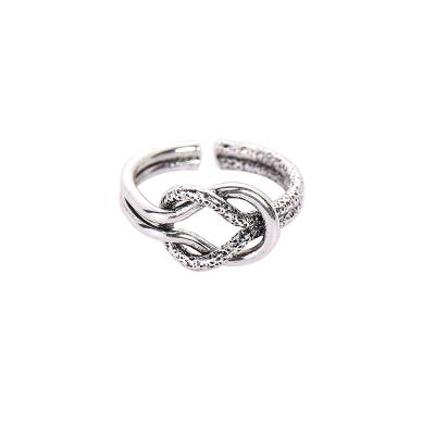 China 2022 Geometric Antique Silver Hiphop Vintage Peach Heart Knot Ring For Women Cavity Opening Simple Index Finger Ring Girlfriends Gift for sale