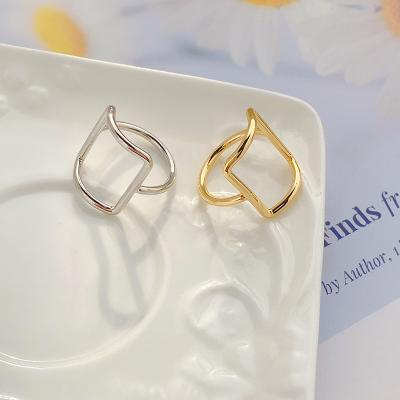 China New Hiphop Couples Korean Simple Geometry Irregular Square Hollowed Out Ring Gift 18K Gold Plated Index Finger Ring Popular Jewelry for sale