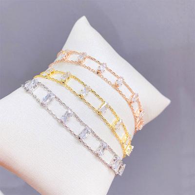 China 2022 new simple vintage gold and silver bangle personalized bracelets women geometric micro inlaid Zircon bracelet jewelry wholesale for sale