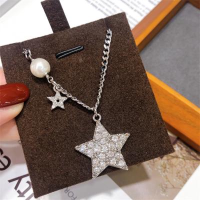 China New CLASSIC Five Star Pendant Necklace Inlaid Star Bead Acute Necklace For Women Titanium Steel Long Chain Jewelry Wholesale for sale