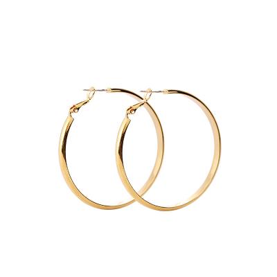 China CLASSIC circle flat wire plated 18K gold earrings women Korean temperament circle earrings simple and flexible 50mm sliver S925 earrings for sale