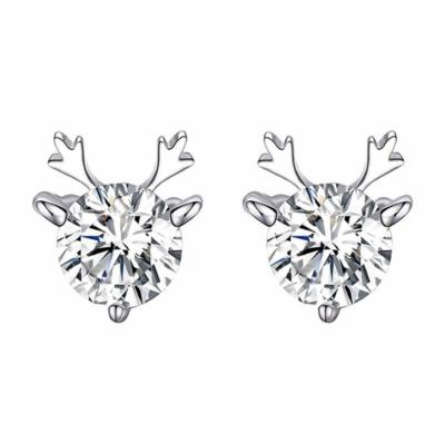 China Hot New Cute Fashion 925 Sterling Silver Crystal Antler Stud Earrings For Women Girls Gift Fashion Statement Jewelry Cute Earrings for sale