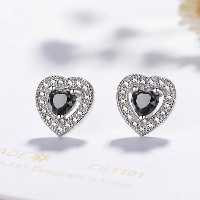 China 2021 CLASSIC Stud Earrings For Women Design Best Selling Girls Black Heart Stud Earrings 925 Sterling Silver Heart Cut Drop Earrings for sale