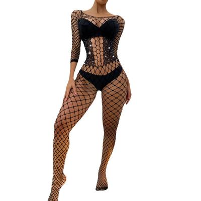 China Full One-Piece Bodystocking Mesh Hole Bodystocking Underwear Sexy Rhinestone Net Lingerie for sale