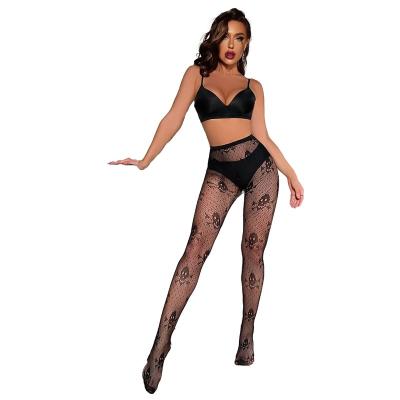 China Sexy Transparent Fishnet Tights Base Gothic Lolita Body Waist Body Stockings Mystery Skull Women Lace Gaiters Tops for sale