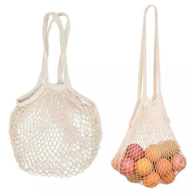 China 100% Eco-friendly / Easy Wash Organic Cotton Net Bags With Long Handle Tote Mesh Cotton Shopping Bags for sale