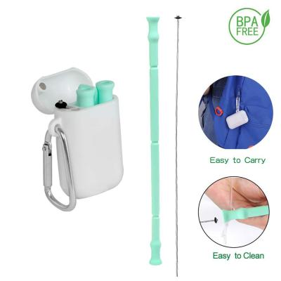 China Portable Collapsible Silicone Collapsible Viable Drinking Straw Set Custom Printed for sale