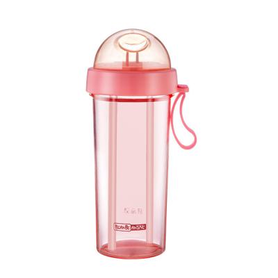 China Wholesale viable bpa free transparent silicone portable rope acrylic inside two straws plastic water bottle for sale