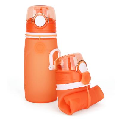 China Viable Design Portable Lockable Orange Color Air Valve Lid Leak Proof Seal Design Plastic Collapsible Water Bottle for sale