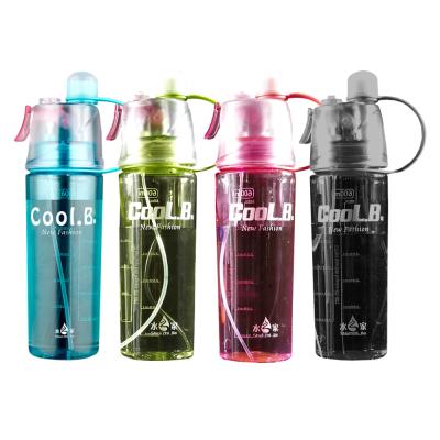 China Hot Selling Custom Viable Custom Spray Bottle Multi Function Screwed Lid Spray Push Button Eco-Friendly Plastic Sport Water Bottle for sale