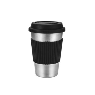 China Durable 304 Stainless Steel Metal Insulated Mug With Silicone Sleeve Band Seal Leak Proof Coffee Mug for sale