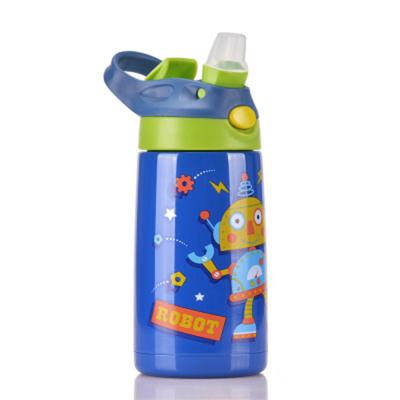 China BPA Free Viable Non-Toxic Cute Cartoon Insulated Vacuum Thermos Cups Autospout Robot Design Straw Water Bottle for sale