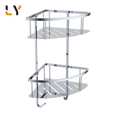 China Silver Space Saving Bathroom Toilet Metal Corner Shelves Stainless Hanging Storage Basket for sale