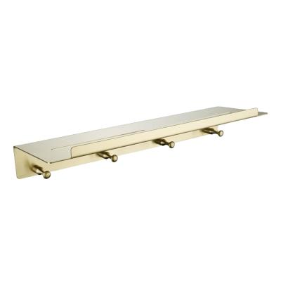 China Gold Steel Bathroom Shelf Shampoo Storage Wall Shelf Service Friendly Shelf With Hook for sale