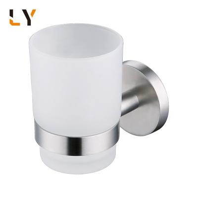 China Modern Home Frosted Glass Tumbler Holder Hotel Stainless Steel Bathroom Accessories for sale