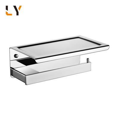 China Mirror Finish Stainless Steel Kitchen Roll User Friendly Toilet Paper Holder With Shelf for sale