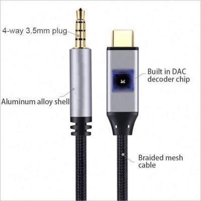 China Professional High Quality Aluminum USB Male C Type To 3.5mm Male Adapter Converter Audio Cable for sale