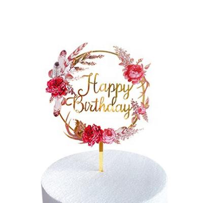 China Eco-friendly Design Flower Birthday Cake Topper Decoration For Wedding And New Exquisitely Crafted Happy Birthday for sale