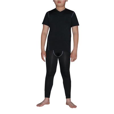 China Base Layer Breathable V-Neck Boy's Short Sleeve Shirt And Shorts Compression Set Quick Dry Tops And Bottoms Wholesale for sale