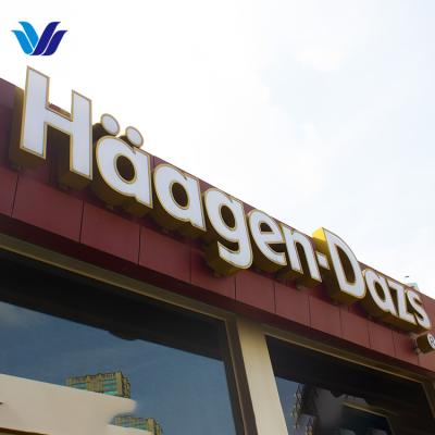 China Buildings Hongsen Custom LED Illuminated 3d Channel Letter Sign Gold Metal Letter for sale