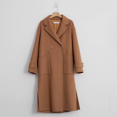 China OEM ODM Reversible High End Women Coat Wear Solid V Neck Office Ladies Polyester Woolen Overcoat Winter Woolen Coat for sale