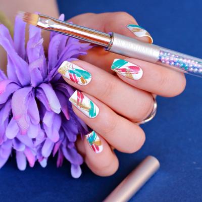 China Beauty Care Make Tools Checked Nail Art Liner Brush Acrylic Nail Brush Gel Nail Metal Diamond Crystal Handle Supplier for sale