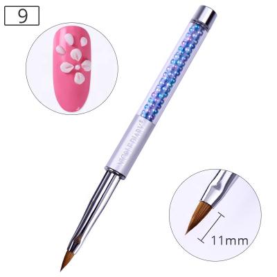 China Beauty Care Make Tools Logo Nail Art Liner Brush Custom Wholesale Acrylic Metal Diamond Crystal Nail Brush Gel Nail Handle for sale