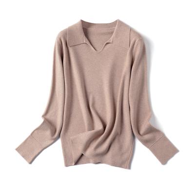 China Anti-wrinkle New Fashion Designed Ladies Knitted Solid Long Sleeve V Neck Women Pullover Sweater for sale